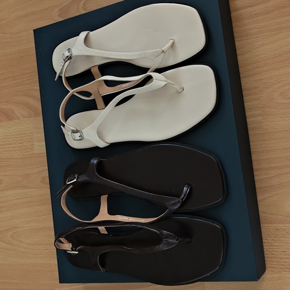 Madewell The Kita Thong Leather Sandals in Ecru & Chocolate Raisin - size 7.5